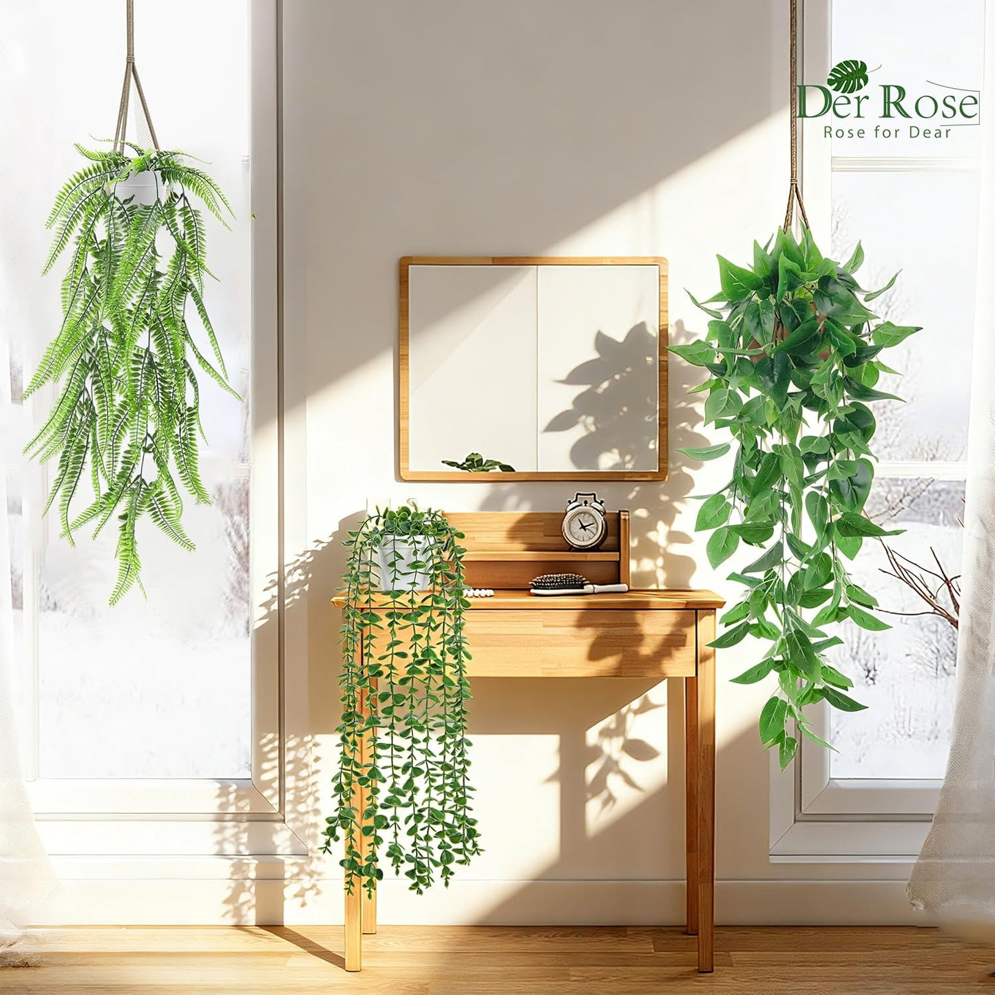 Der Rose 4Pcs Fake Plants Hanging Artificial Ivy Vine Faux Eucalyptus Hanging Plants, Boston Fern, String of Pearls for Living Room Aesthetic Bedroom Boho Kitche Wall Shelf Indoor Outdoor Decor