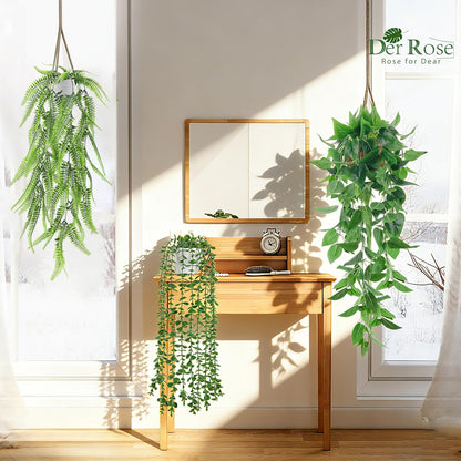 Der Rose 4Pcs Fake Plants Hanging Artificial Ivy Vine Faux Eucalyptus Hanging Plants, Boston Fern, String of Pearls for Living Room Aesthetic Bedroom Boho Kitche Wall Shelf Indoor Outdoor Decor