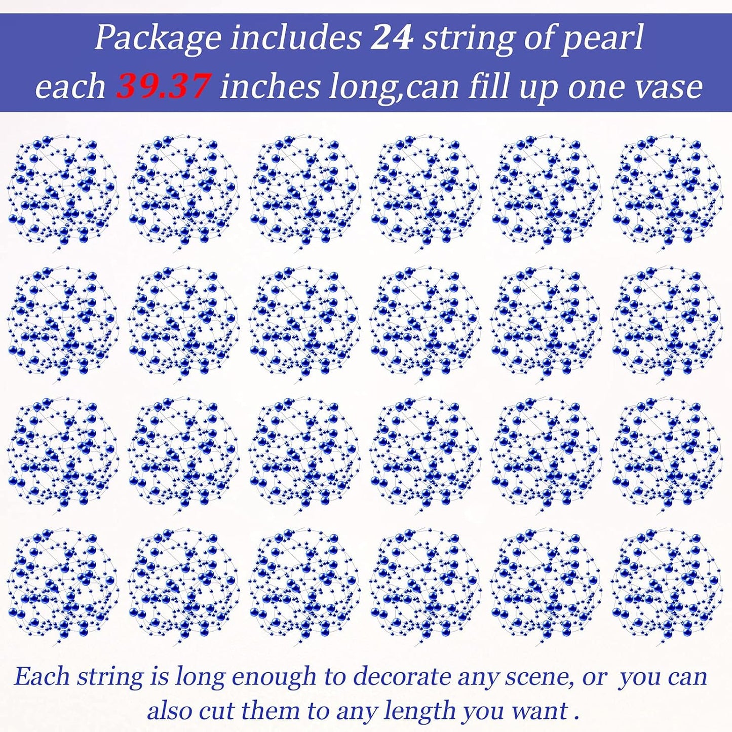 Tondiamo 24 Pcs Artificial Pearl String for Floating Candle Faux Pearls Beads String Garland Centerpiece Decoration for Vases Filler Wedding Spring Holiday Party Decor(Gold)