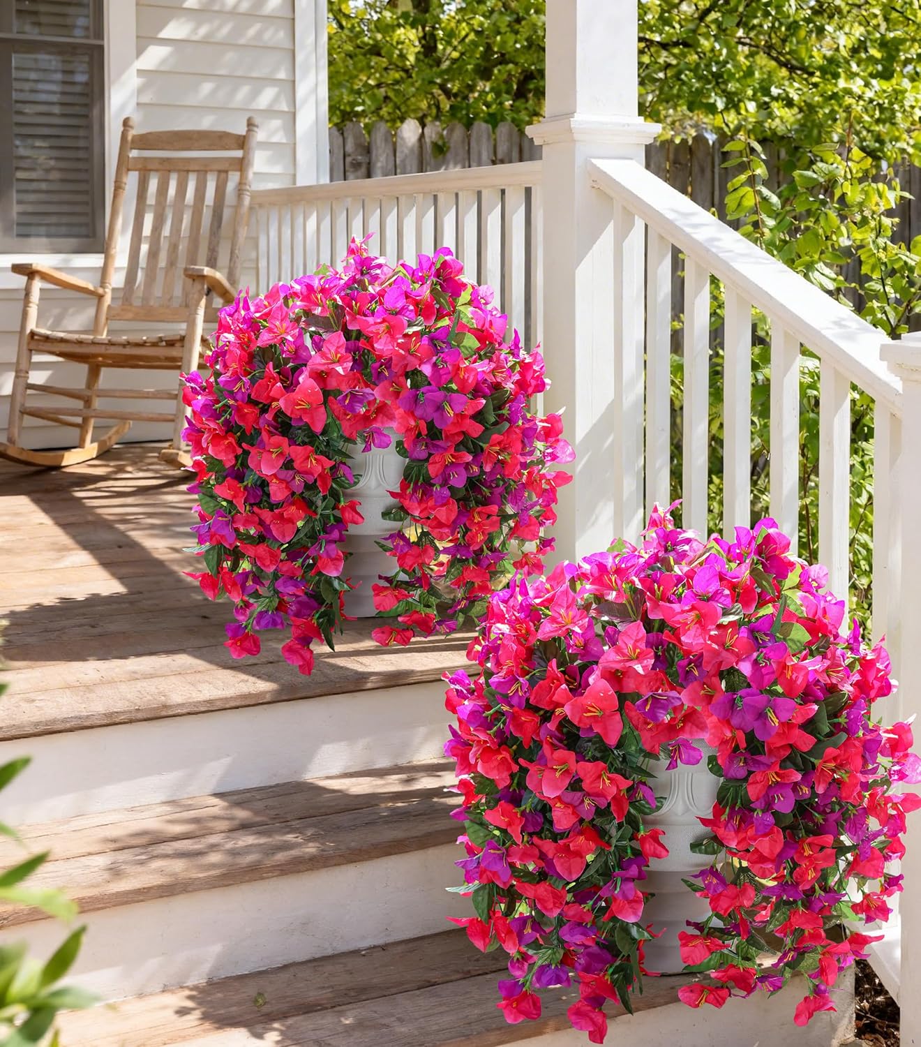Faux Bougainvillea Artificial Flowers Plants for Outdoor Outside Decoration, 2 PCS Red Fake Flowers UV Resistant Look Real Silk Long Trailing Vines for Front Door Porch Planter Urn Patio Garden Yard