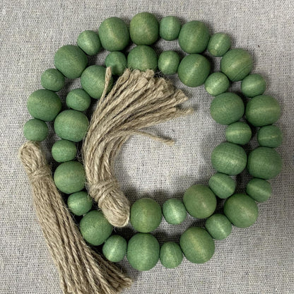Handcrafted Farmhouse Wooden Decorative Beads Garland, Table Tray Boho Wood Beads with Tassel, Small Rustic Antique Decor for Home and Events (32" Rustic Blue)