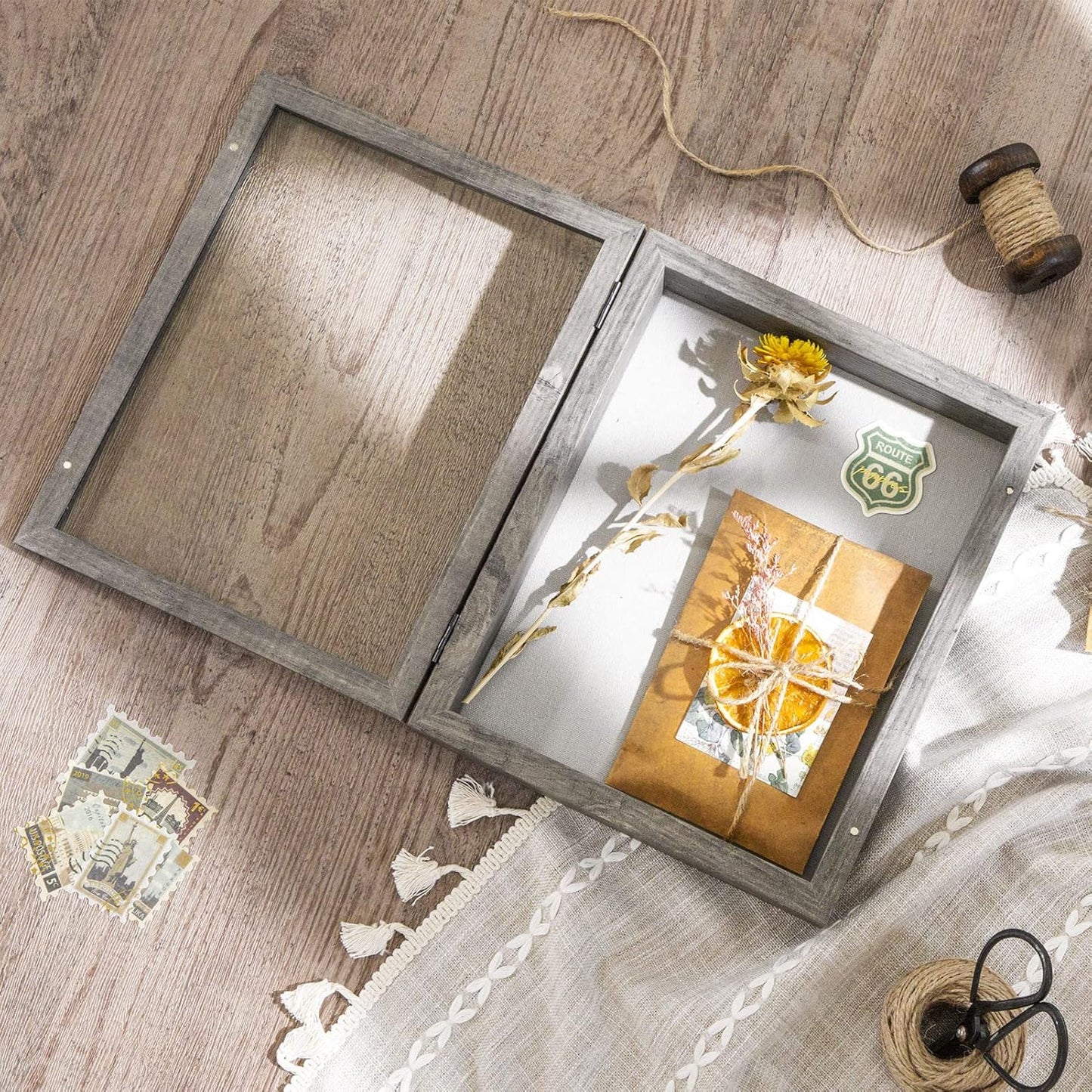 Califortree 8x10 Shadow Box Frame with Linen Back - Sturdy Rustic Memory Display Case of Flower, Pictures, Medals and More, White