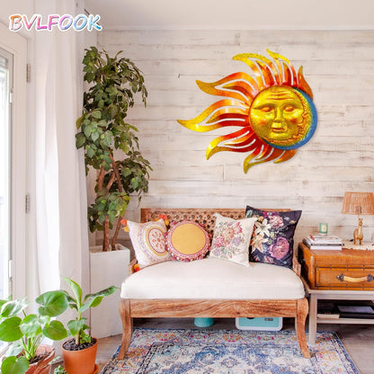 Large Sun Wall Art Decor 45 inch Metal Wall Art, Retro Hanging Decor, Valentine Wall Decorations for Patio,Yard,Garden,Fence,Living Room