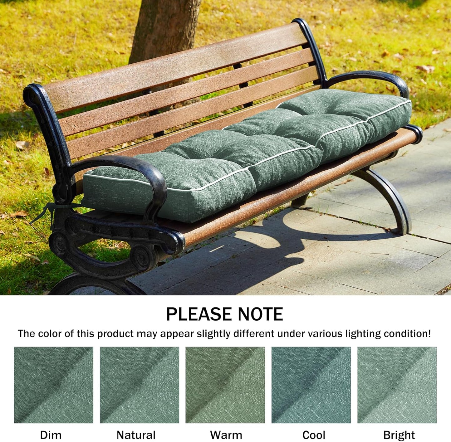 IPYNBAP Bench Cushion, 42 x 16 Inch Patio Furniture Cushions with Durable Ties, Soft Memory Foam Bench Cushions for Indoor/Outdoor Furniture with Non-Slip Bottom, Kitchen&Dining, Dark Grey