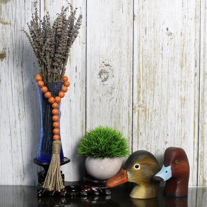 CVHOMEDECO. Wood Beads Garland with Tassels 3 PCS Farmhouse Rustic Wooden Prayer Bead String Wall Hanging Accent for Home Festival Decor. Natural