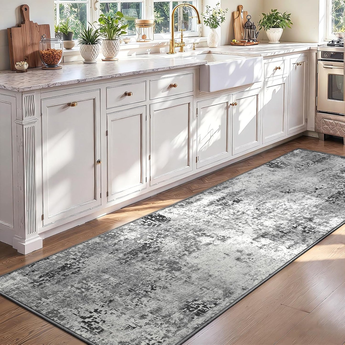 Ompaa 2x6 Rug Runners for Hallways Kitchen Runner Rug Non Slip Washable Grey Long Runner Rugs with Rubber Backing Soft Abstract Carpet Runner for Hallways, Kitchen, Bedroom, Bathroom, Entryway - Colors A
