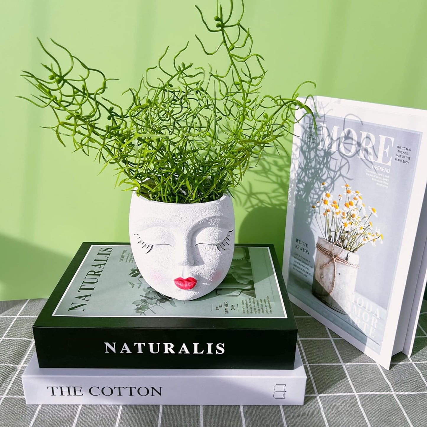 Handmade Face Flower Pots Standing Air Kiss Head Planter Pot for Trailing Plants Cute Succulent Planter Resin Planters Funny Face Planters with Anti-Friction Pads White 1Pack