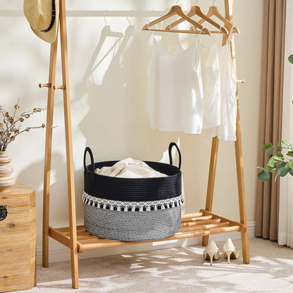 KAKAMAY Large Blanket Basket (20"x13"),Woven Baskets for storage Baby Laundry Hamper, Cotton Rope Blanket Basket for Living Room, Laundry, Nursery, Pillows, Baby Toy chest (White/Brown)