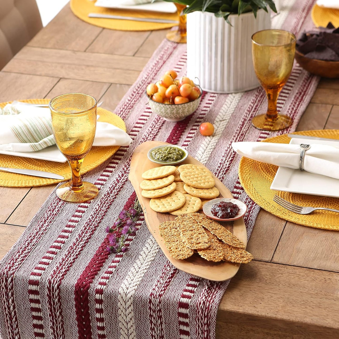 DII Farmhouse Braided Stripe Table Runner Collection, 15x72 (15x77, Fringe Included), Black
