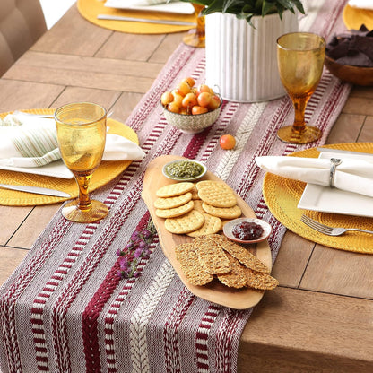 DII Farmhouse Braided Stripe Table Runner Collection, 15x72 (15x77, Fringe Included), Black