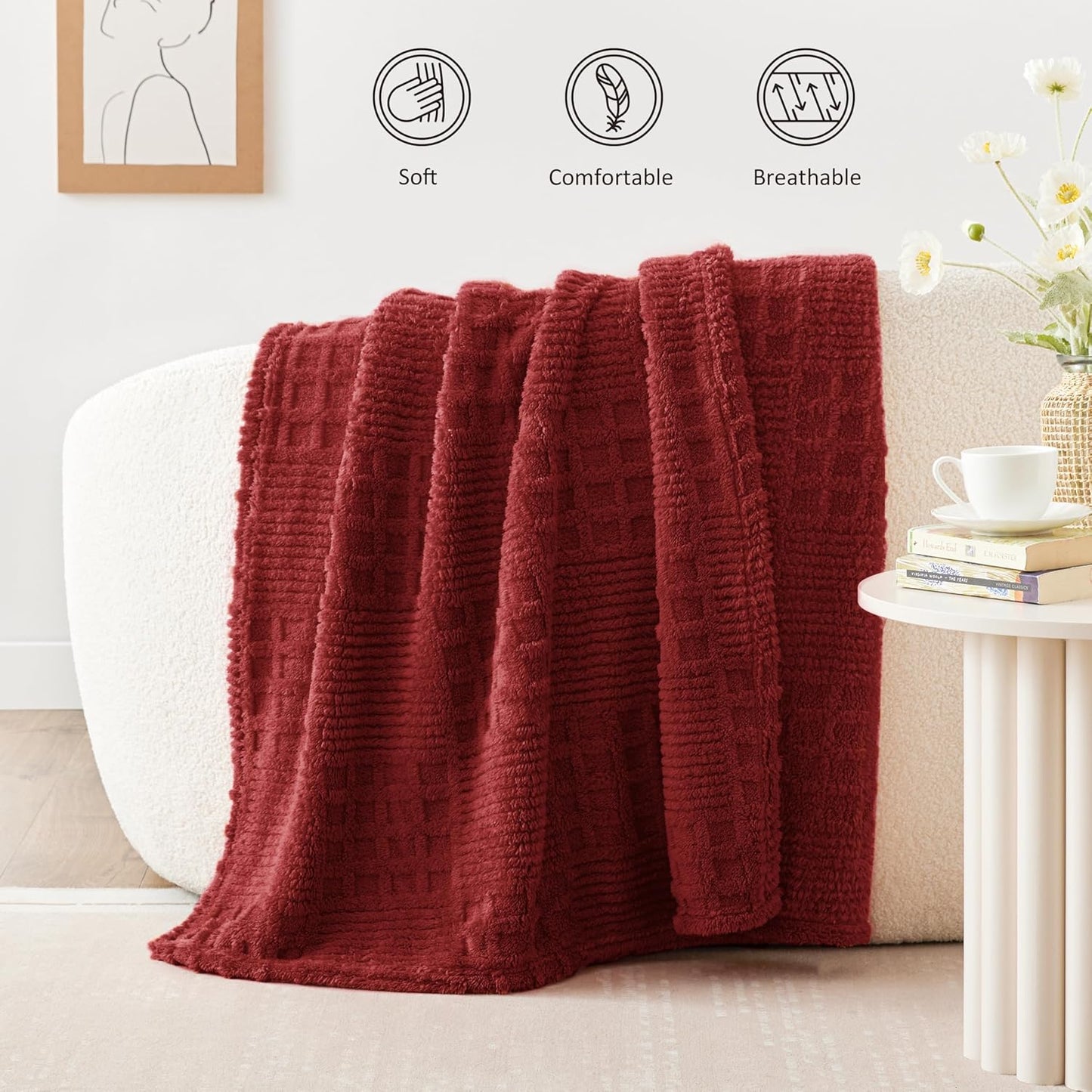 EXQ Home Fleece Throw Blanket for Couch or Bed - 3D Imitation Turtle Shell Jacquard Decorative Blankets - Cozy Soft Lightweight Fuzzy Flannel Blanket Suitable for All Seasons(50"×60",Beige)