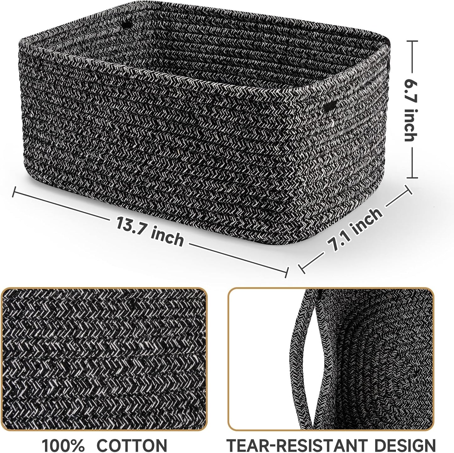 3-Pack Small Storage Baskets for Organizing | Woven Shelf Toy Basket | Rope Baskets for Gifts Empty | Closet Organizer Bins with Handles | Cube Decorative Box | 11.8×7.8×5.1” | Mixed brown