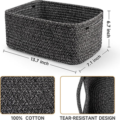 3-Pack Small Storage Baskets for Organizing | Woven Shelf Toy Basket | Rope Baskets for Gifts Empty | Closet Organizer Bins with Handles | Cube Decorative Box | 11.8×7.8×5.1” | Mixed brown