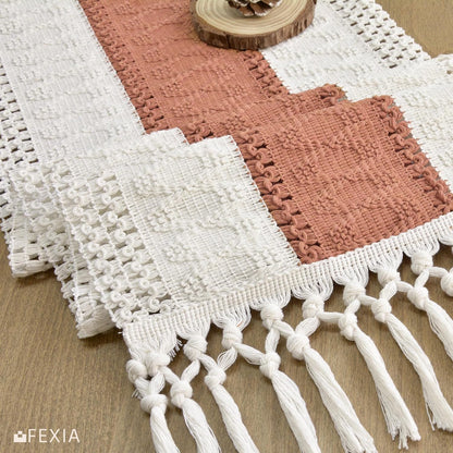 FEXIA Boho Table Runner for Thanksgiving Fall Christmas Home Decor with Tassels 72 Inches Long Pottery barn Furniture Farmhouse Rustic Macrame Burlap Table Decoration for Living Room (12x72 Inches)