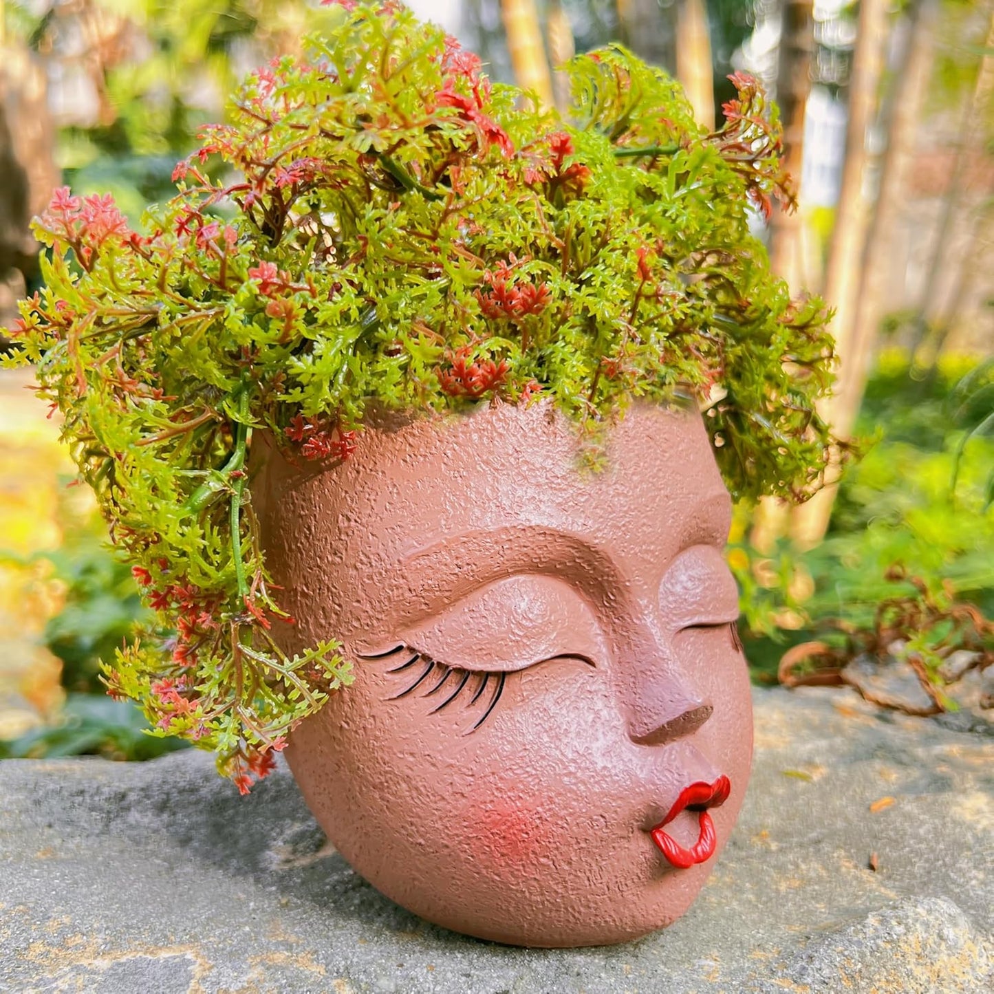 Handmade Face Flower Pots Standing Air Kiss Head Planter Pot for Trailing Plants Cute Succulent Planter Resin Planters Funny Face Planters with Anti-Friction Pads White 1Pack