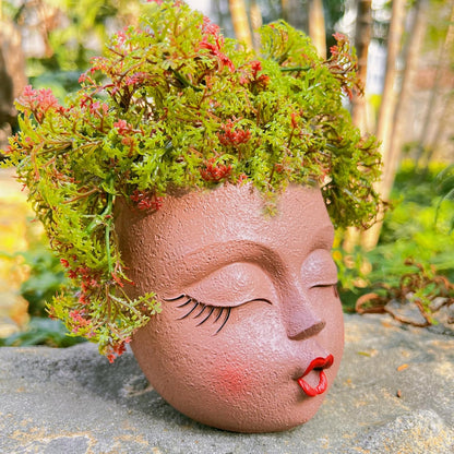 Handmade Face Flower Pots Standing Air Kiss Head Planter Pot for Trailing Plants Cute Succulent Planter Resin Planters Funny Face Planters with Anti-Friction Pads White 1Pack