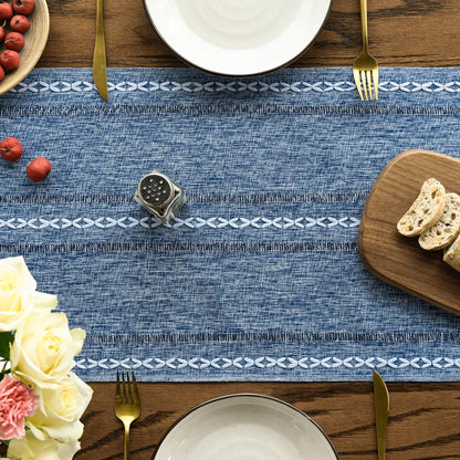 Artoid Mode Beige Rustic Cotton Linen Table Runner, Seasonal Embroidered Hollow Kitchen Dining Table Decoration for Home Party Decor 13x72 Inch