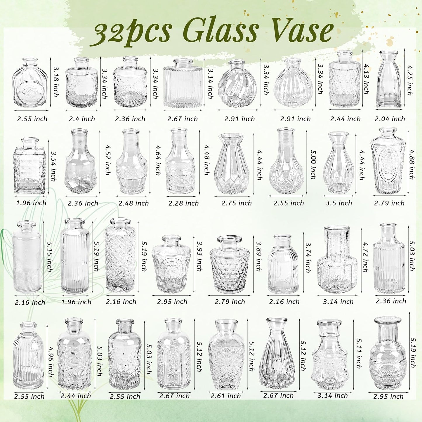 Der Rose Glass Bud Vases Set of 32 Small Clear Flower Vases for Rustic Wedding Centerpieces Table Decorations and Home Office Decor(Clear)