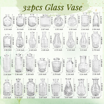 Der Rose Glass Bud Vases Set of 32 Small Clear Flower Vases for Rustic Wedding Centerpieces Table Decorations and Home Office Decor(Clear)