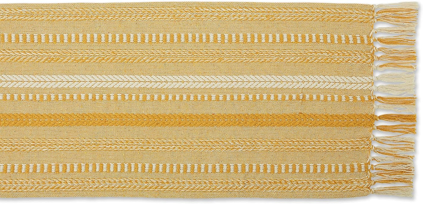 DII Farmhouse Braided Stripe Table Runner Collection, 15x72 (15x77, Fringe Included), Black