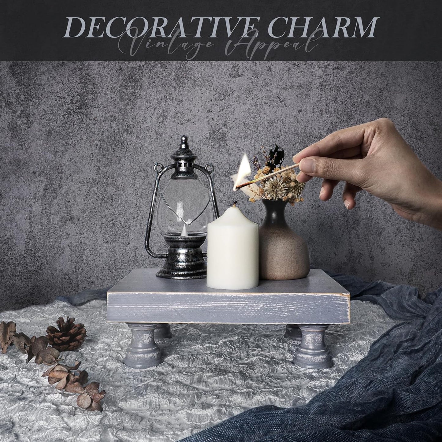 EOSAHR Farmhouse Riser for Room Decor : Decorative Pedestal Stand For Display Your Home Decorations and Uniquely Soap Stand - Rustic Bathroom Counter Tray and Kitchen Decor (Natural Wood)