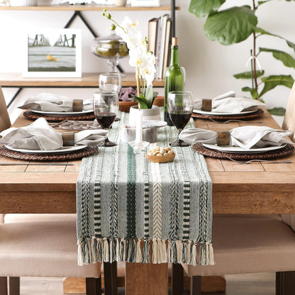 DII Farmhouse Braided Stripe Table Runner Collection, 15x72 (15x77, Fringe Included), Black