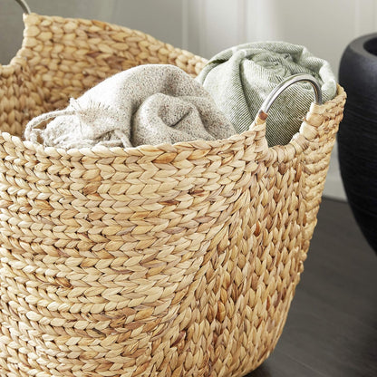 Deco 79 Seagrass Handmade Decorative and Functional Storage Basket Large Woven Basket Organizer with Ring Handles, Basket for Storage 20" x 18" x 19", Brown