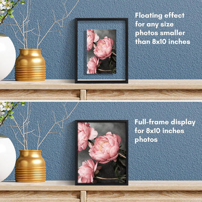 Americanflat Aluminum 11x14 Floating Picture Frame with Shatter-Resistant Glass - Use as 8x10 Picture Frame or Display 11x14 Photo - Signature Float Collection - Photo Frames for Wall Display - Black