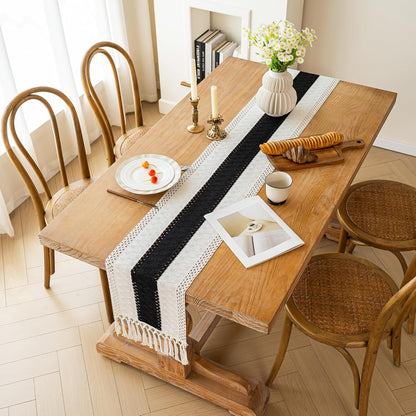 FEXIA Boho Table Runner for Thanksgiving Fall Christmas Home Decor with Tassels 72 Inches Long Pottery barn Furniture Farmhouse Rustic Macrame Burlap Table Decoration for Living Room (12x72 Inches)
