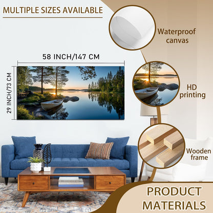 SSNEEKNDG Large Green Landscape Canvas Wall Art for Living Room Forest Lake Sunset Canvas Prints Nature Scenery Artwork for Bedroom Office Home Decor Ready to Hang 20x40 Inch