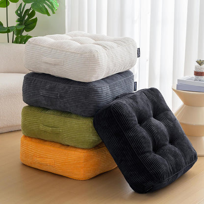HIGOGOGO 6" Extra Thick Floor Pillow Cushion for Adults, Meditation Cushion Pillow, Large Square Floor Sitting, Tufted Corduroy Cover, for Tatami Living Room or Yoga, 22x22 Inch, 2Pack, Dark Grey
