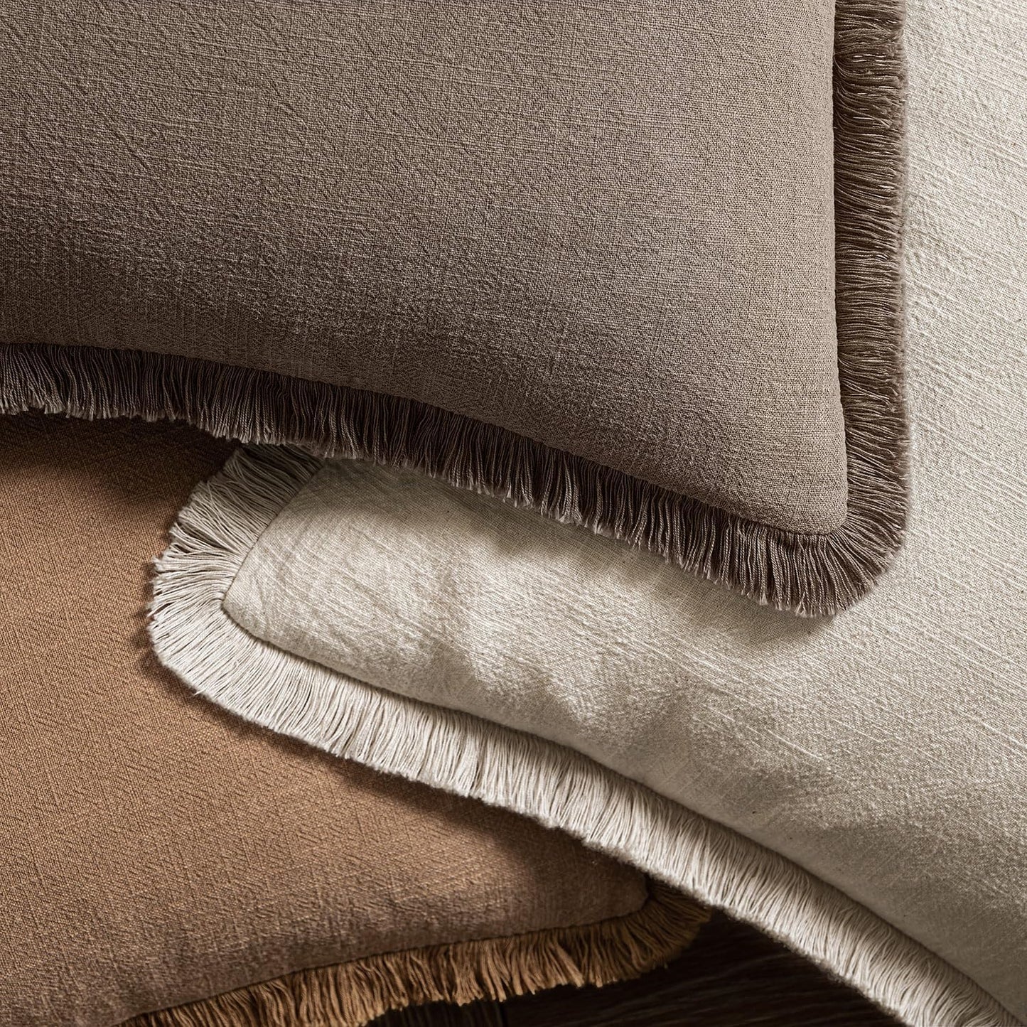 MIULEE Decorative Throw Pillow Covers Neutral Linen Fringe Throw Pillows Set of 2 Natural Beige Boho Farmhouse Cushion Covers with Tassels for Couch Sofa Bed Spring Home Decor 20x20 Inch
