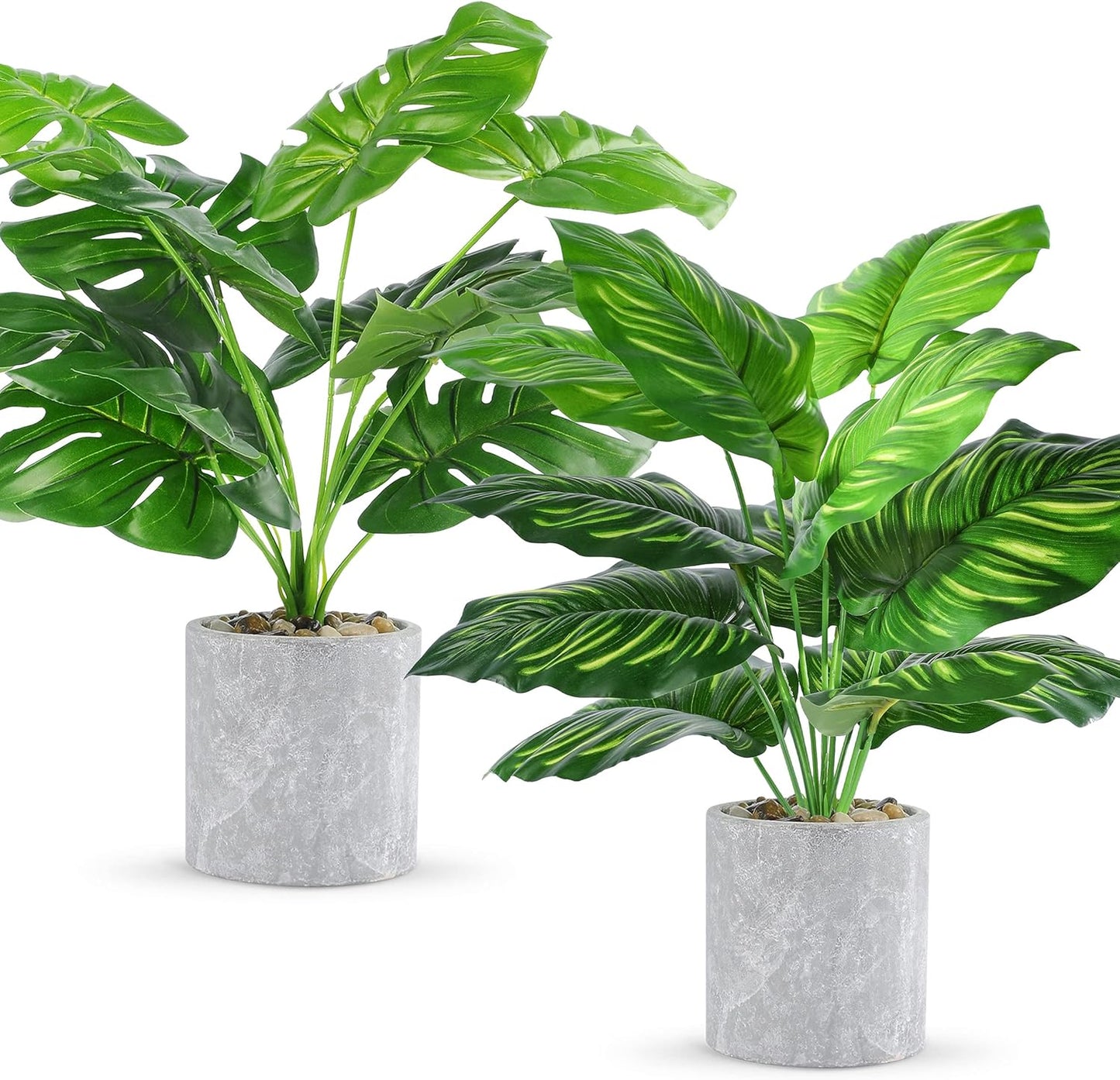 2pcs Fake Plants 16" Faux Plants Artificial Tropical Plants Indoor for Home Office Desk Kitchen Bathroom Table Shelf Decor