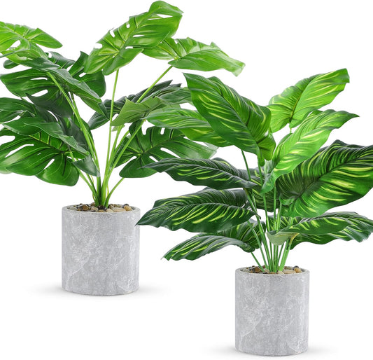 2pcs Fake Plants 16" Faux Plants Artificial Tropical Plants Indoor for Home Office Desk Kitchen Bathroom Table Shelf Decor