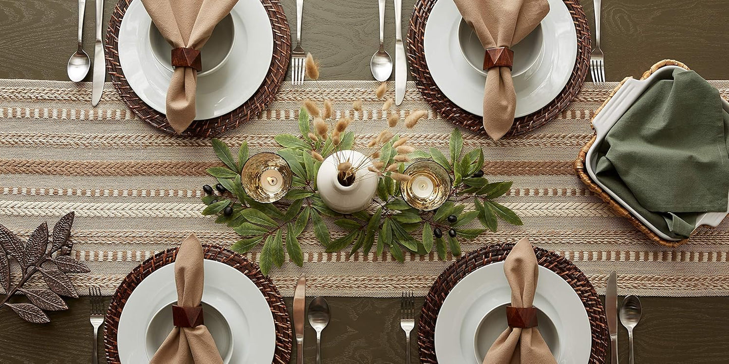 DII Farmhouse Braided Stripe Table Runner Collection, 15x72 (15x77, Fringe Included), Black