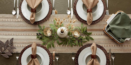 DII Farmhouse Braided Stripe Table Runner Collection, 15x72 (15x77, Fringe Included), Black