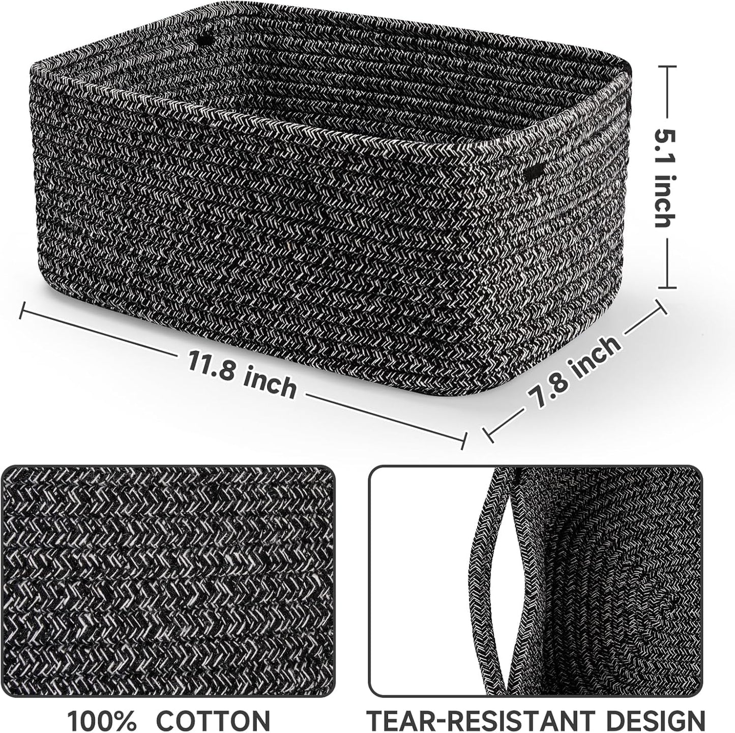 3-Pack Small Storage Baskets for Organizing | Woven Shelf Toy Basket | Rope Baskets for Gifts Empty | Closet Organizer Bins with Handles | Cube Decorative Box | 11.8×7.8×5.1” | Mixed brown