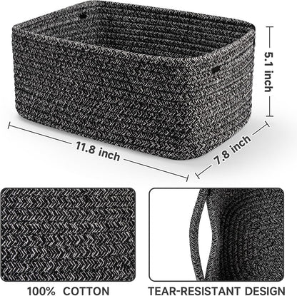 3-Pack Small Storage Baskets for Organizing | Woven Shelf Toy Basket | Rope Baskets for Gifts Empty | Closet Organizer Bins with Handles | Cube Decorative Box | 11.8×7.8×5.1” | Mixed brown