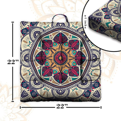 Mandala Meditation Cushion, Boho Meditation Mat, Meditation Pillows for Sitting on Floor, Cushions for Sitting in Home and Outdoor, Square Floor Pillow Cushion Seating for Yoga Accessories 22'' X 22''