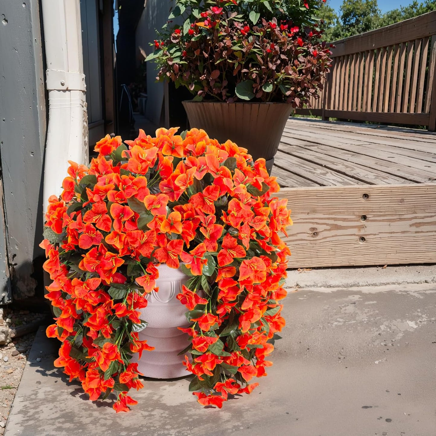 Faux Bougainvillea Artificial Flowers Plants for Outdoor Outside Decoration, 2 PCS Red Fake Flowers UV Resistant Look Real Silk Long Trailing Vines for Front Door Porch Planter Urn Patio Garden Yard