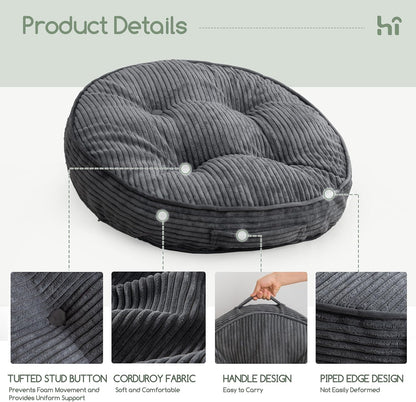 HIGOGOGO 6" Extra Thick Floor Pillow Cushion for Adults, Meditation Cushion Pillow, Large Square Floor Sitting, Tufted Corduroy Cover, for Tatami Living Room or Yoga, 22x22 Inch, 2Pack, Dark Grey