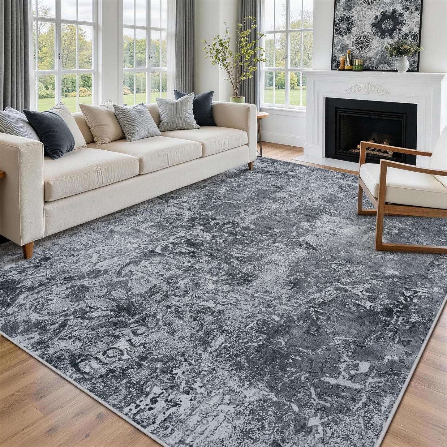 8x10 Area Rugs for Living Room Rug Washable: Abstract Large Rug for Dining Room Bedroom Carpet Non Slip 8 by 10 Indoor Modern Nursery Home Office Blue Grey
