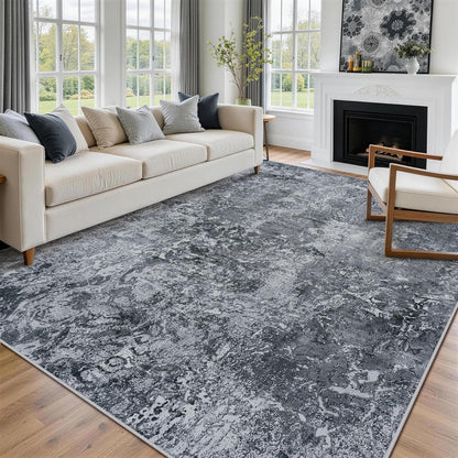 8x10 Area Rugs for Living Room Rug Washable: Abstract Large Rug for Dining Room Bedroom Carpet Non Slip 8 by 10 Indoor Modern Nursery Home Office Blue Grey