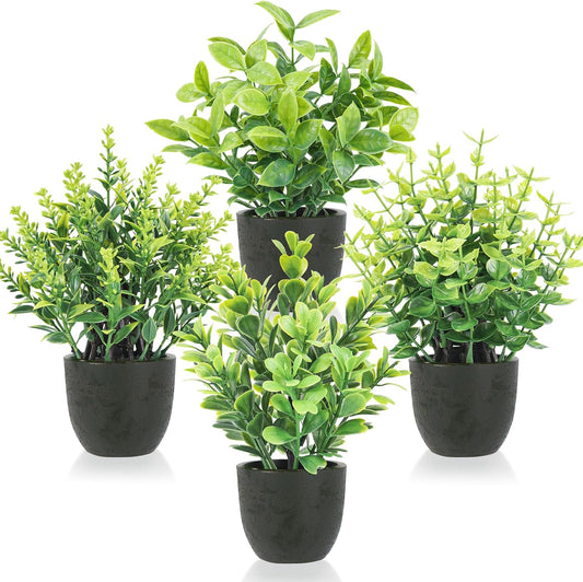Der Rose 4 Pack Mini Artificial Plants Indoor in Pots Mixed Fake Plants Greenery Set for Bathroom Decor Shelf Counter Styling Office Desk Farmhouse Room Decor