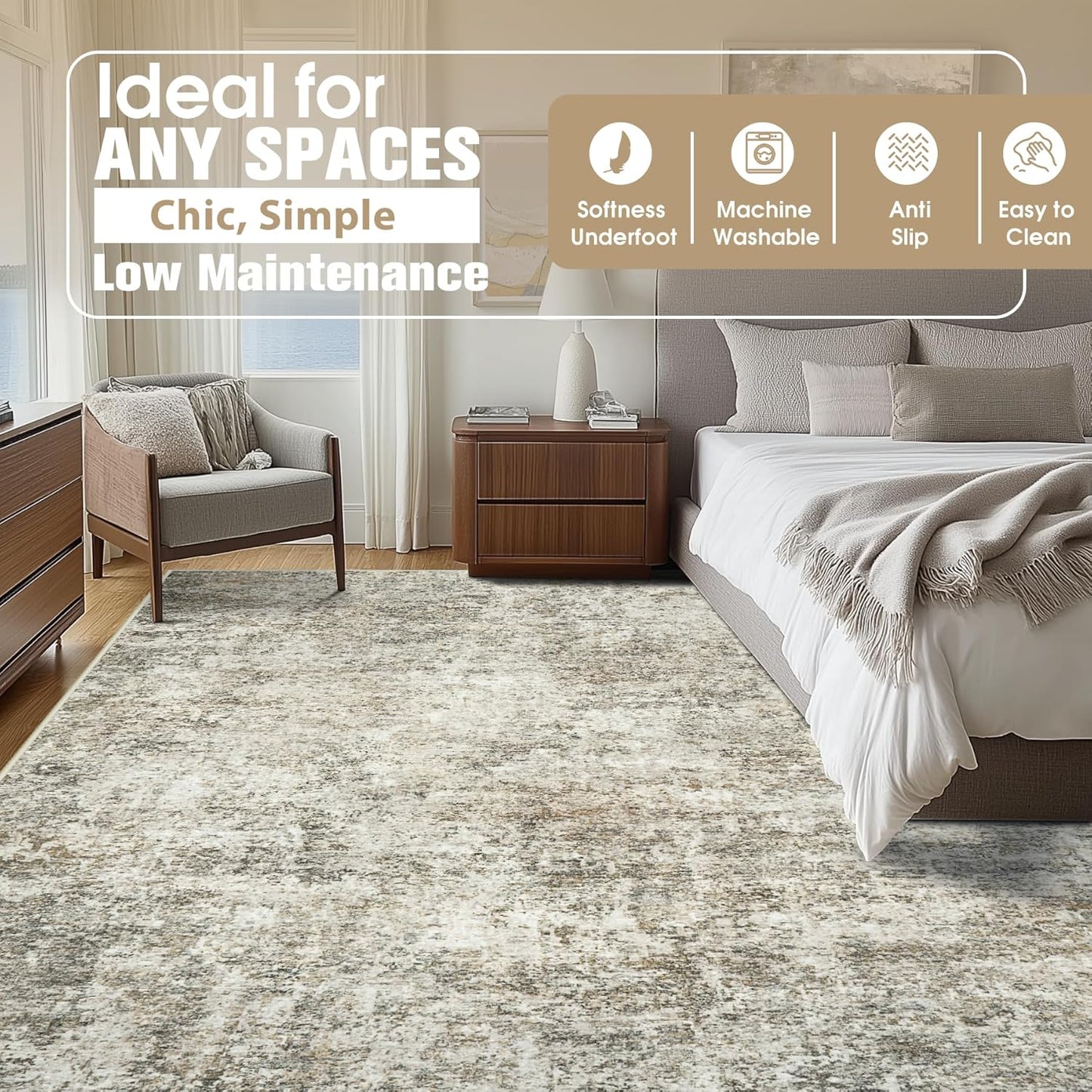 8x10 Area Rugs for Living Room Rug Washable: Abstract Large Rug for Dining Room Bedroom Carpet Non Slip 8 by 10 Indoor Modern Nursery Home Office Blue Grey