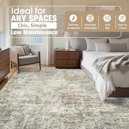 8x10 Area Rugs for Living Room Rug Washable: Abstract Large Rug for Dining Room Bedroom Carpet Non Slip 8 by 10 Indoor Modern Nursery Home Office Blue Grey