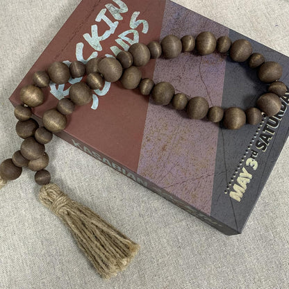 Handcrafted Farmhouse Wooden Decorative Beads Garland, Table Tray Boho Wood Beads with Tassel, Small Rustic Antique Decor for Home and Events (32" Rustic Blue)