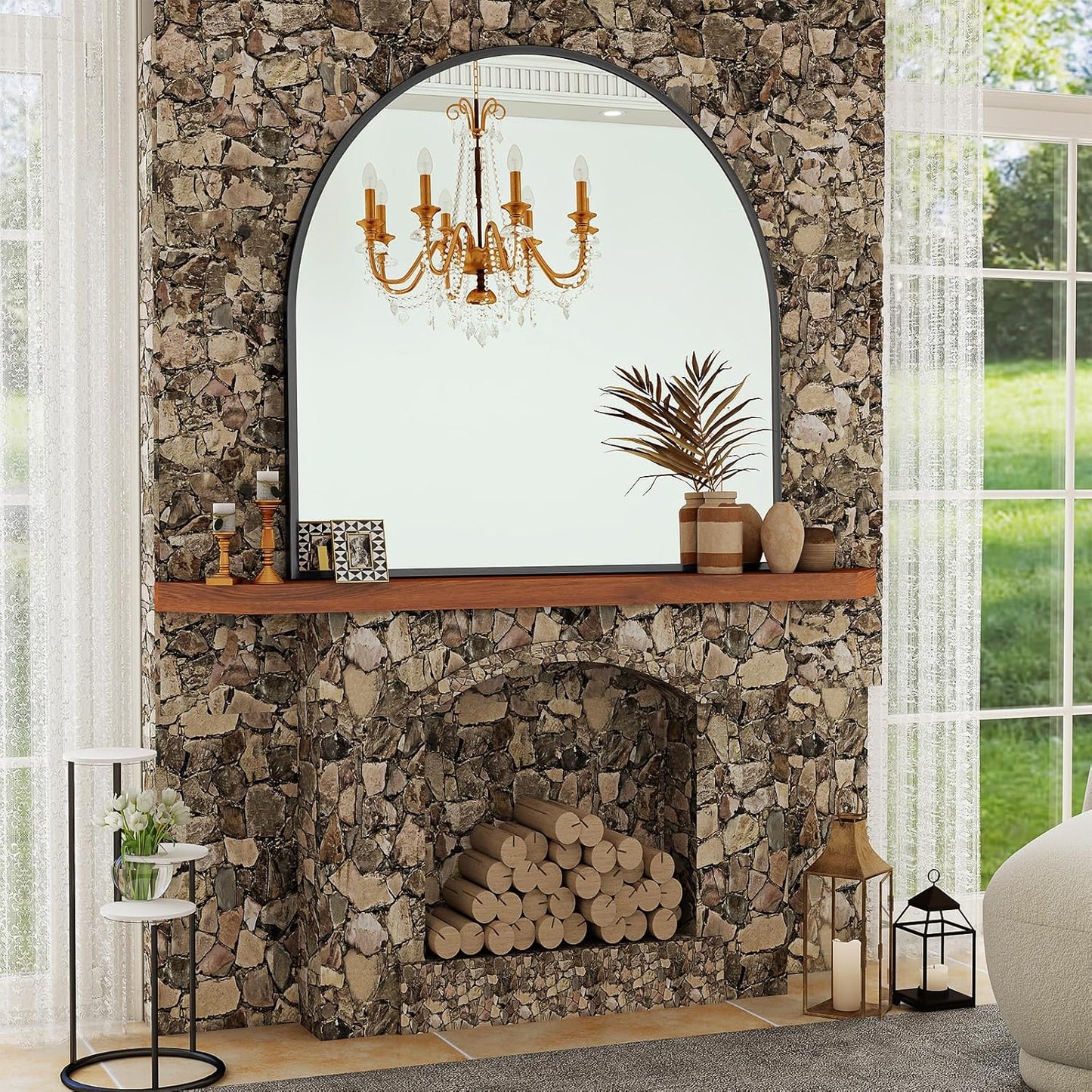 VooBang Arched Wall Mirror, 24 x 36 inch Arch Bathroom Mirror, Wall Mounted Vanity Mirror with Arch Metal Frame, Modern Bathroom Vanity Mirror for Bedroom, Living Room, Hanging or Leaning, Black