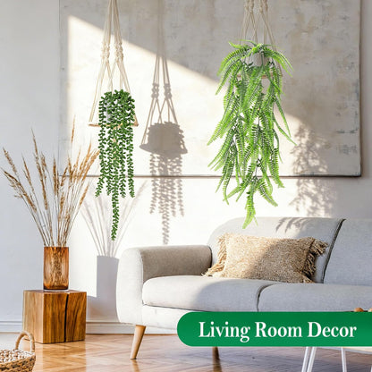 Der Rose 4Pcs Fake Plants Hanging Artificial Ivy Vine Faux Eucalyptus Hanging Plants, Boston Fern, String of Pearls for Living Room Aesthetic Bedroom Boho Kitche Wall Shelf Indoor Outdoor Decor