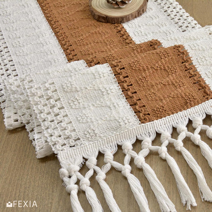 FEXIA Boho Table Runner for Thanksgiving Fall Christmas Home Decor with Tassels 72 Inches Long Pottery barn Furniture Farmhouse Rustic Macrame Burlap Table Decoration for Living Room (12x72 Inches)